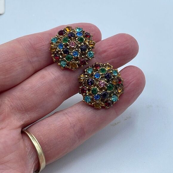 Vintage rhinestone encrusted bejeweled earrings - Picture 2 of 10